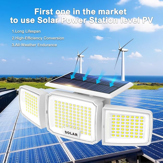 White Solar Security Light Outdoor Super Bright LED, Motion Sensor Solar Flood - Image 3