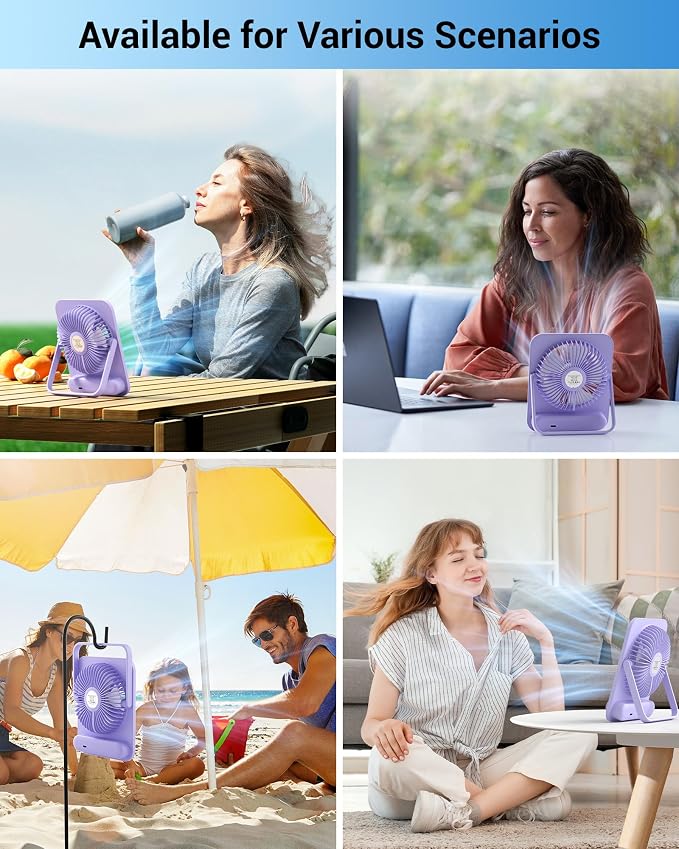 WHATOOK Small Desk Fan Personal Fans: 5000mah 25 Hours Battery Office Quiet - Image 7