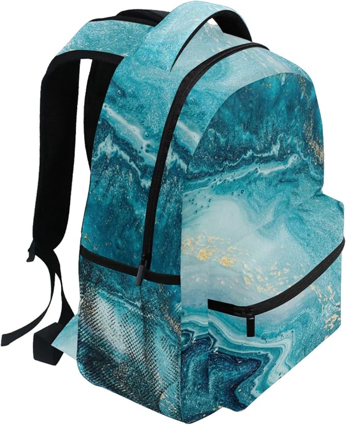 Wamika Kids Backpack Turquoise Blue Marble Tie Dye School Backpacks Boys Girls - Image 5