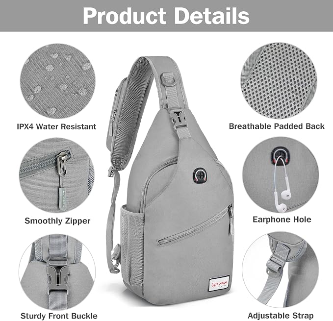 ZOMAKE Sling Bag, Small Crossbody Sling Backpack, Water Resistant Shoulder - Image 4