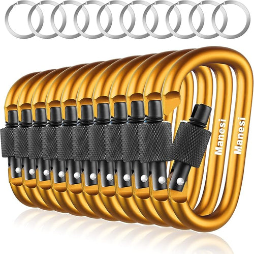 10 Pack Aluminum D Ring Key Rings Clips Locking Carabiner by Manesi
