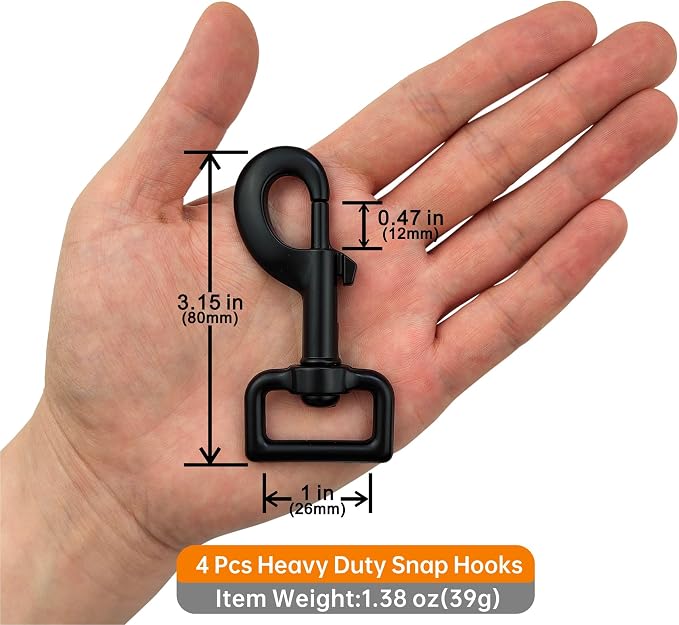 Garwor 4 Pcs 1 Inch Heavy Duty Black Electrophoresis Coating Swivel Snap Hooks - Image 5