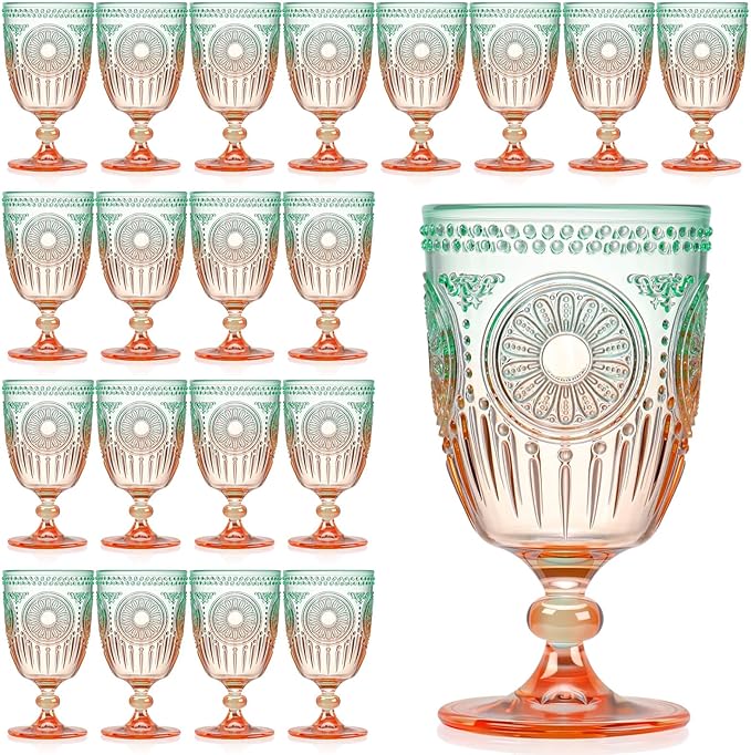 XUWAIDSGN 24Pcs Plastic Vintage Wine Glasses 13.5oz Reusable Embossed Goblet by XUWAIDSGN
