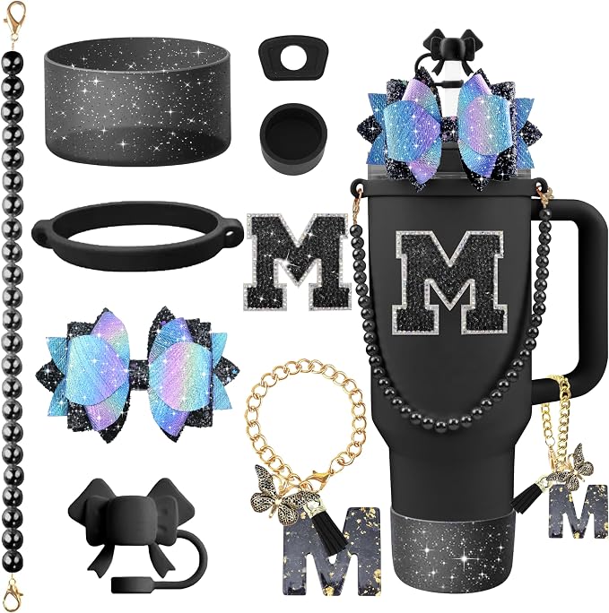 9PCS Black for Stanley Cup Accessories Set Bling Initials Bow Charms for by Unknown