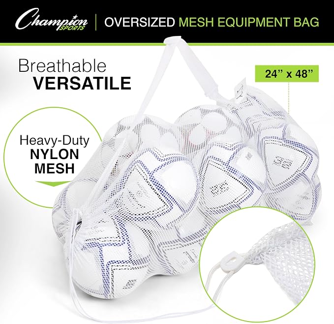 Champion Sports Mesh Equipment Bag – Heavy-Duty Nylon Drawstring Bag - Image 4