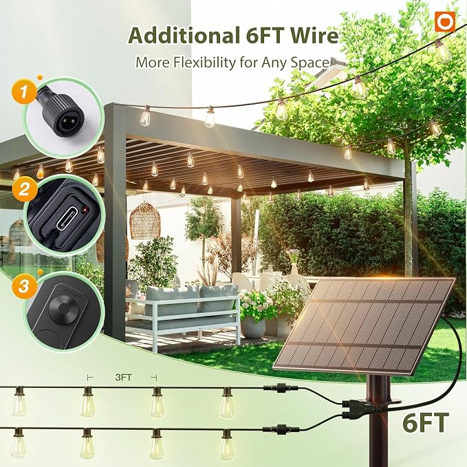 addlon 102 FT Solar String Lights Waterproof, Patio Light Solar Powered - Image 7