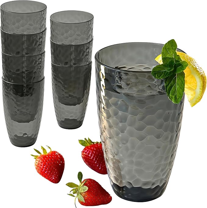 Kate Aspen Smoke Grey Hammered Plastic Tumblers, Plastic Drinking Glasses Set by KateAspen