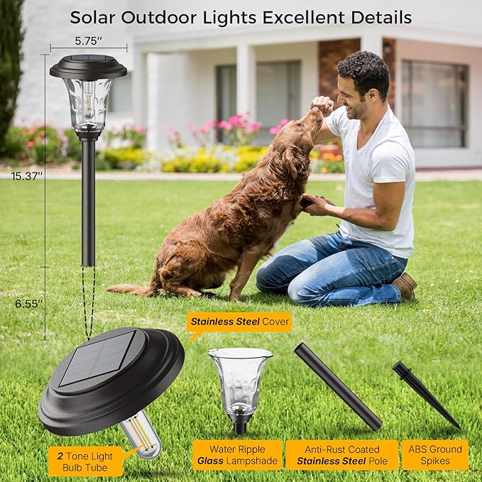 XMCOSY+ Solar Pathway Lights, 4 Pack Metal Solar Lights Outdoor Waterproof - Image 4