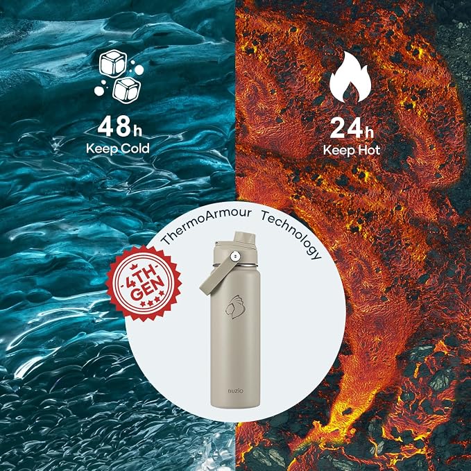 BUZIO 24 oz Water Bottle Insulated, Leakproof Stainless Steel Flask, Wide Mouth - Image 2