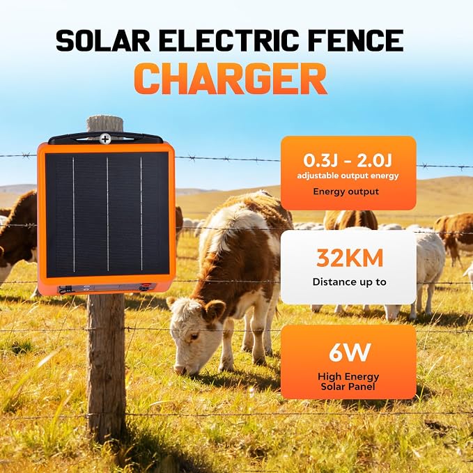 20miles Solar-Powered Electric Fence Charger, Adjustable Output - Image 2