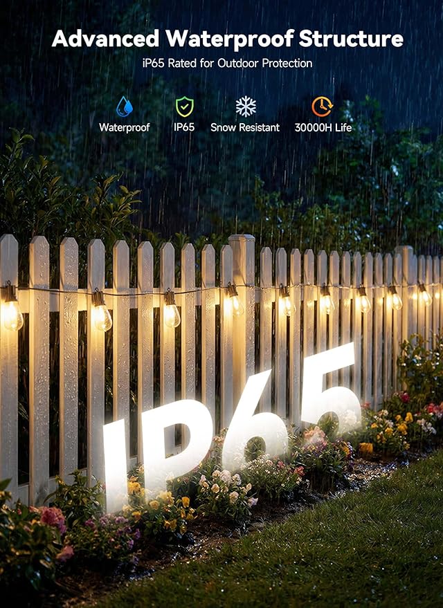 Minetom 53FT Outdoor String LED Patio Lights Waterproof, 16 Shatterproof S14 - Image 4