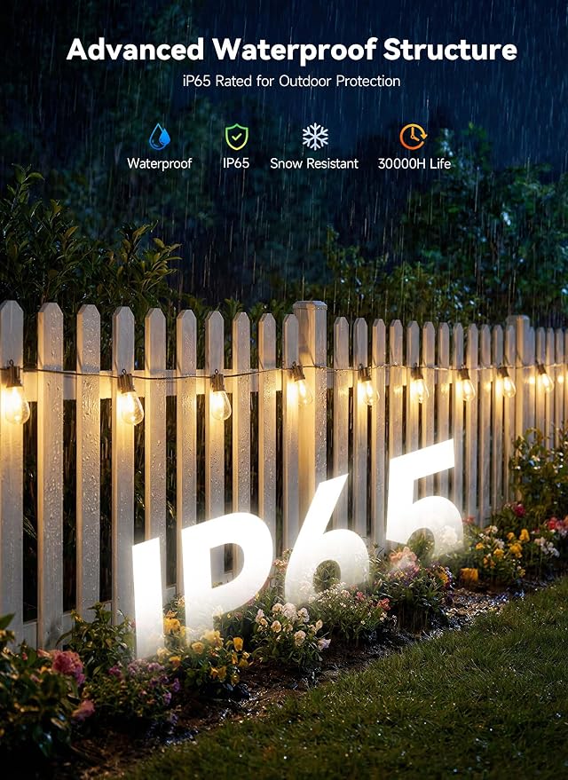 Minetom 53FT Outdoor String LED Patio Lights Waterproof, 24 Shatterproof S14 - Image 4