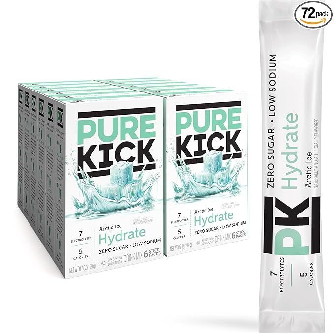 PURE KICK Hydration Singles To Go Drink Mix, Arctic Ice, Includes 12 Boxes by PureKick