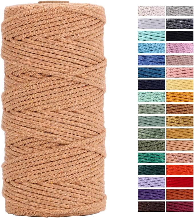 Coffee Macrame Cord 3mm x 109Yards, Colored Cotton Rope Craft Cord Colorful by AestheticDesignforYou