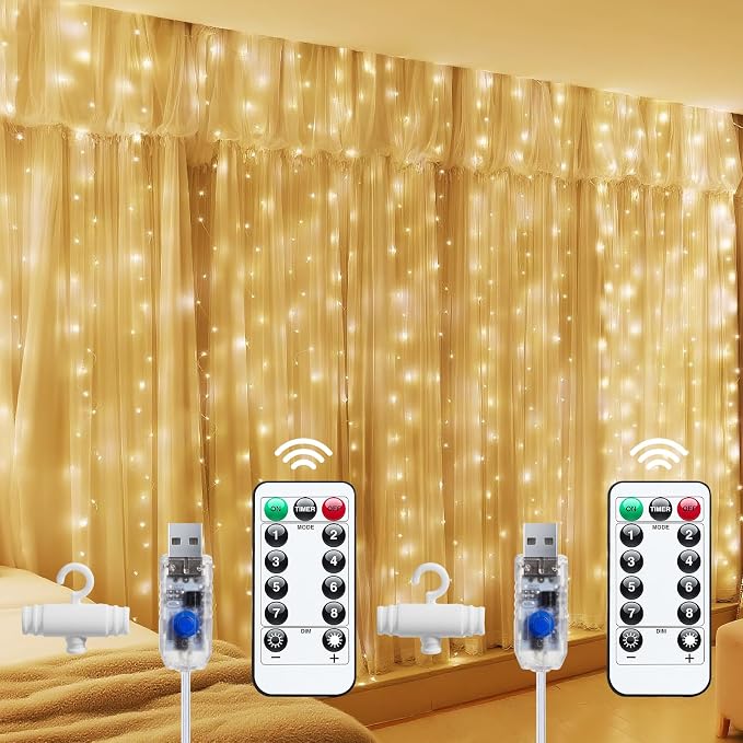 Brightown 300 LED Fairy Curtain Lights, 9.8ft x 9.8ft String Lights, USB Plug by Brightown