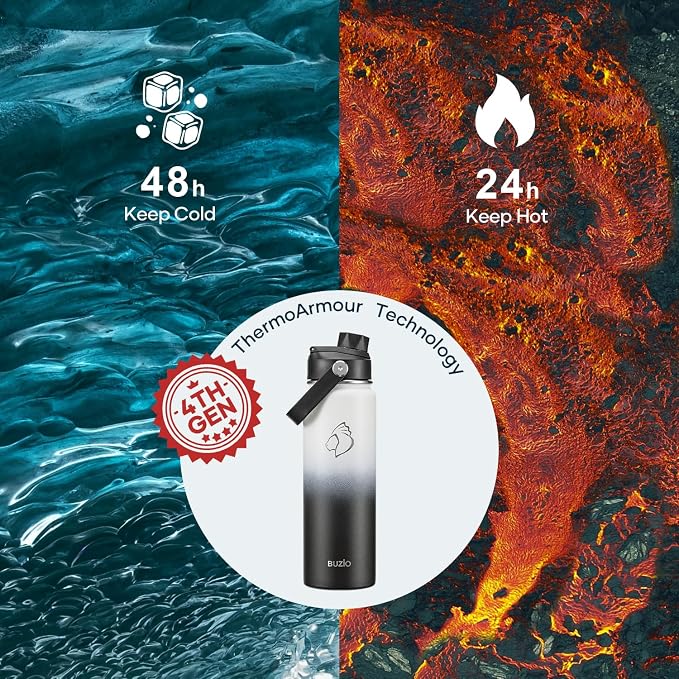 BUZIO 24 oz Water Bottle Insulated, Leakproof Stainless Steel Flask, Wide Mouth - Image 2