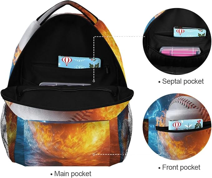 Wamika Baseball Ice Fire Boys Backpack Sports Ball School Backpacks Kids Girls - Image 3