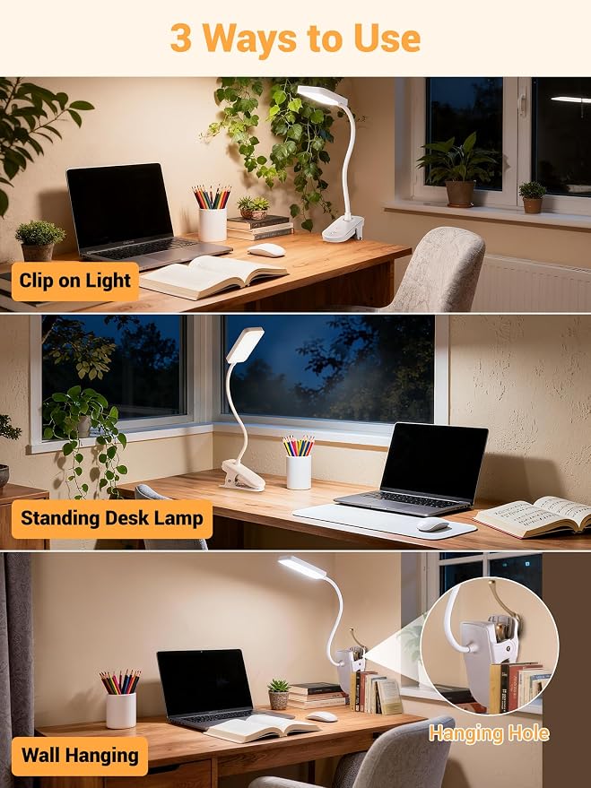 Clip on Lamp, 9 Brightness+5 Color Clamp Light, 4000mAh Battery Rechargeable - Image 8