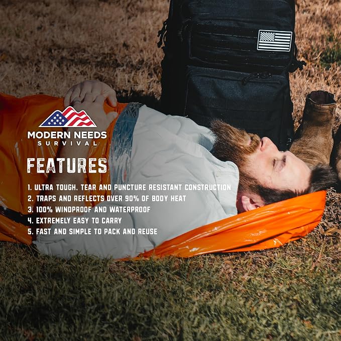 MODERN NEEDS Emergency Sleeping Bag Survival – Thermal Blanket & Bivy Sack | - Image 5