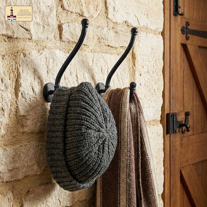 Mystic Colonial Rustic Cast Iron Wall Hooks, Heavy Duty Retro Utility Hanger - Image 7