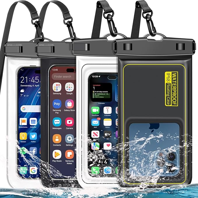 Famoby 4 Pack IP68 Waterproof Phone Pouch Adjustable Neck Lanyard Dry Bag by Famoby