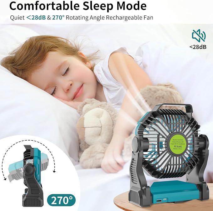 Battery Powered Fan，270° Rotating Battery Operated Camping Fan Rechargeable - Image 5