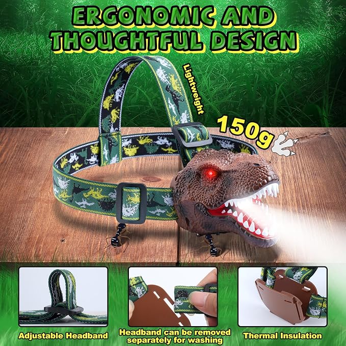 Nitigo Dinosaur Headlamp for Kids Flashlight 2 Pack, Rechargeable Led - Image 8