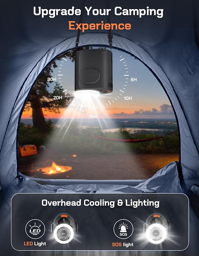POKISEED Rugged Portable Fan, 10000mAh Rechargeable Battery, 40H Runtime - Image 6