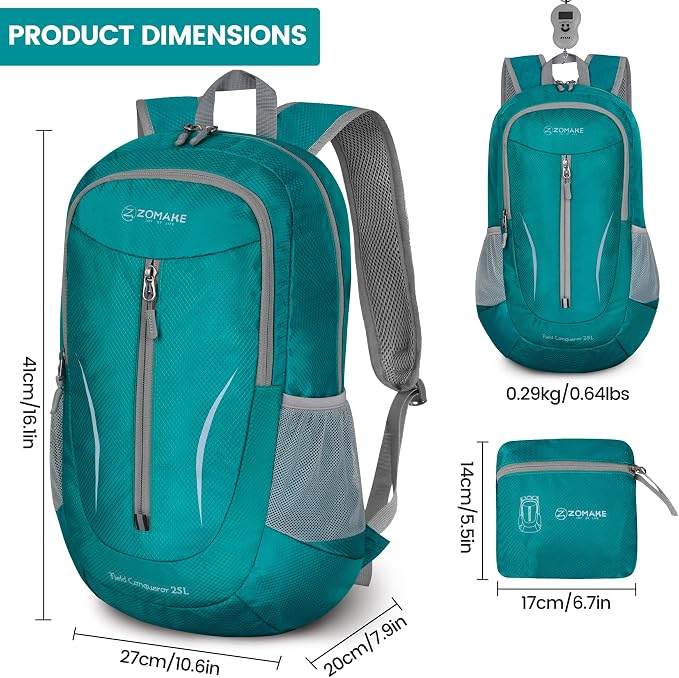 ZOMAKE Ultra Lightweight Packable Backpack 25L, Foldable Hiking Backpacks Water - Image 2