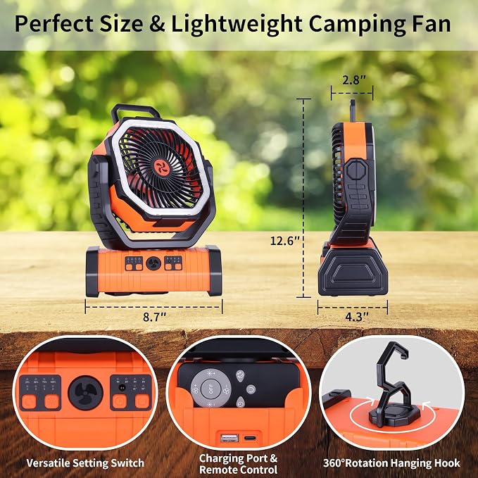 20000mAh Emergency Battery Powered Fan & LED Light, Battery Operated - Image 4