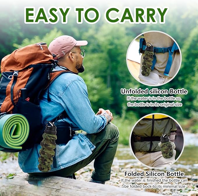 Collapsible Travel Water Bottle18oz, Reuseable Silicone Foldable Water Bottles - Image 4