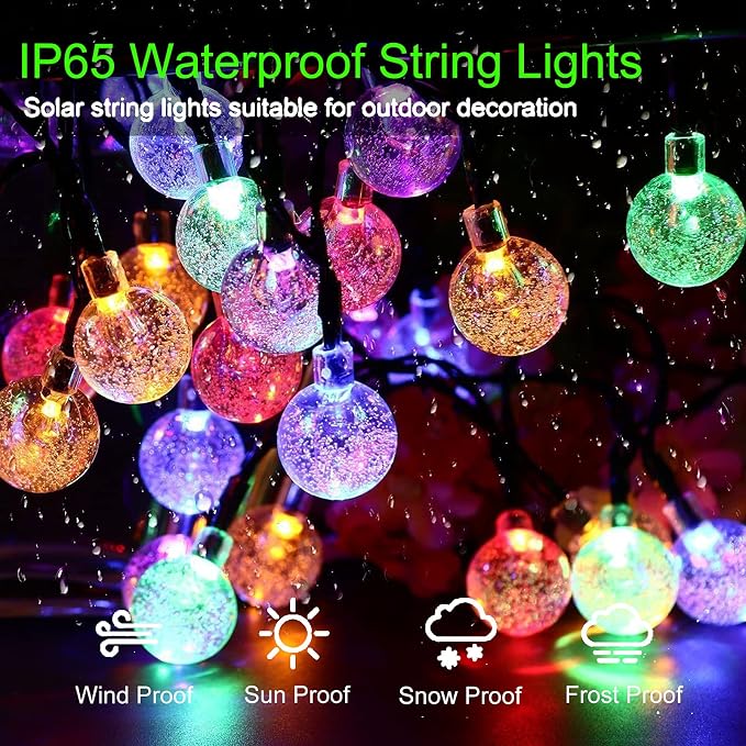 Solar String Lights Outdoor 100 Led 40 Feet Multi-Color Crystal Globe Lights - Image 3