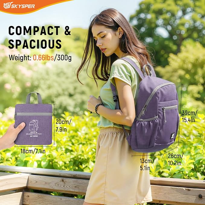 SKYSPER Anti Theft Hiking Backpack, 18L RFID Packable Travel Daypack, - Image 6