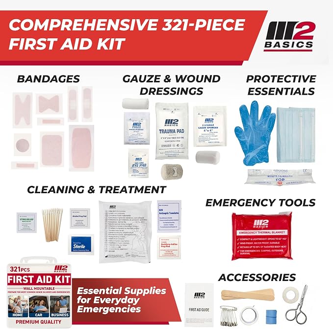 M2 BASICS Premium 321 Piece First Aid Kit, All Purpose Kit - Image 3