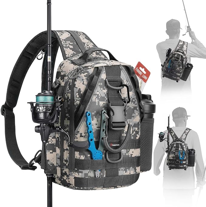 Piscifun Fishing Backpack with Rod Holder, Lightweight Sling Bag Storge Gear by Piscifun
