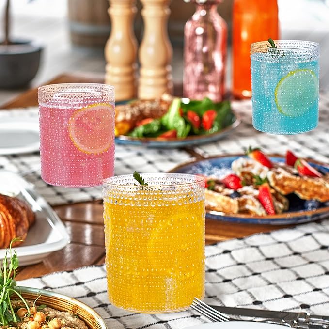 18PCS Plastic Hobnail Drinking Glasses - 14 Oz Clear Vintage Glasses Drinkware - Image 7