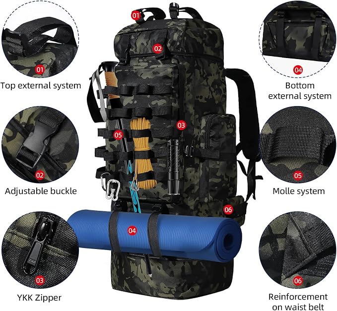 70L/100L Camping Hiking Backpack - Image 4