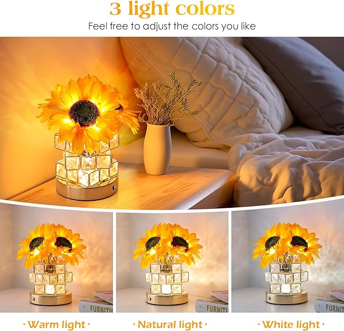 AMWGIMI Sunflowers Flower Lamp, Rechargeable Cordless Touch Table Lamp - Image 3