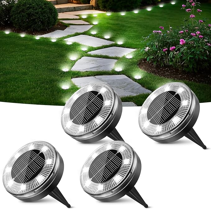 Peasur Mini Solar Ground Lights, 4 Pack Flat Solar Disc Lights Outdoor by Peasur