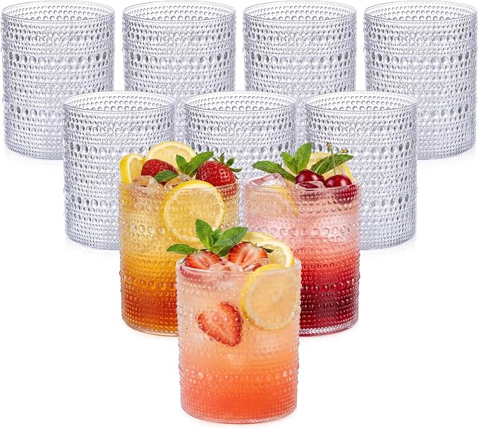YOUBET 24PCS Plastic Hobnail Drinking Glasses - 14 Oz Clear Vintage Glasses by YOUBET