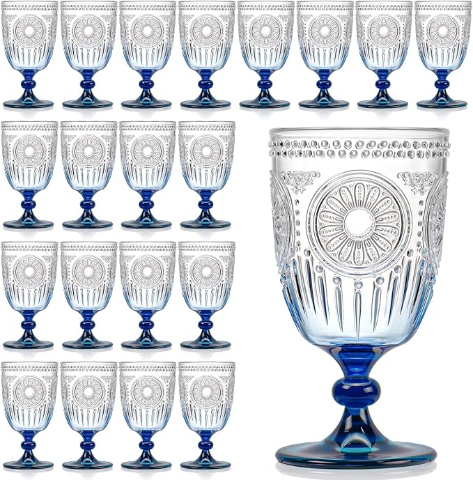 XUWAIDSGN 24Pcs Plastic Vintage Wine Glasses 13.5oz Reusable Embossed Goblet by XUWAIDSGN