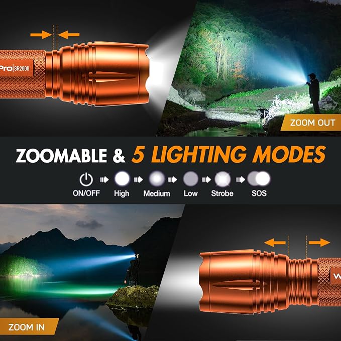 WdtPro LED Flashlight High Lumens SR2000 Pro, 2 Pack Brighter Tactical - Image 3