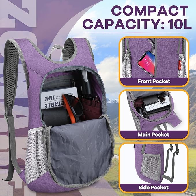 ZOMAKE 10L Ultra Lightweight Packable Backpack, Small Daypack Light Foldable - Image 3