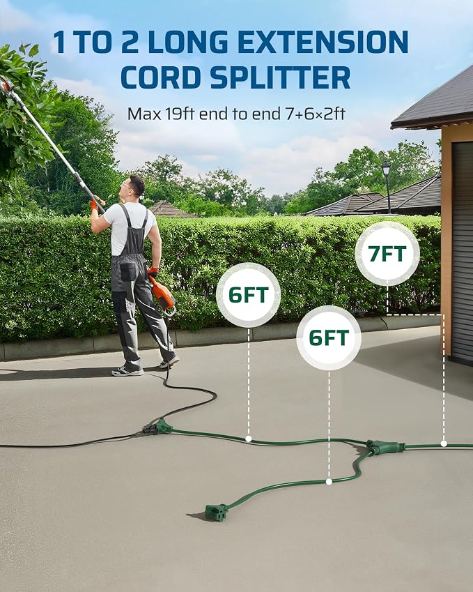 DEWENWILS Outdoor Extension Cord 1 to 3 Splitter, 19FT Total Length, 4 Grounded - Image 2