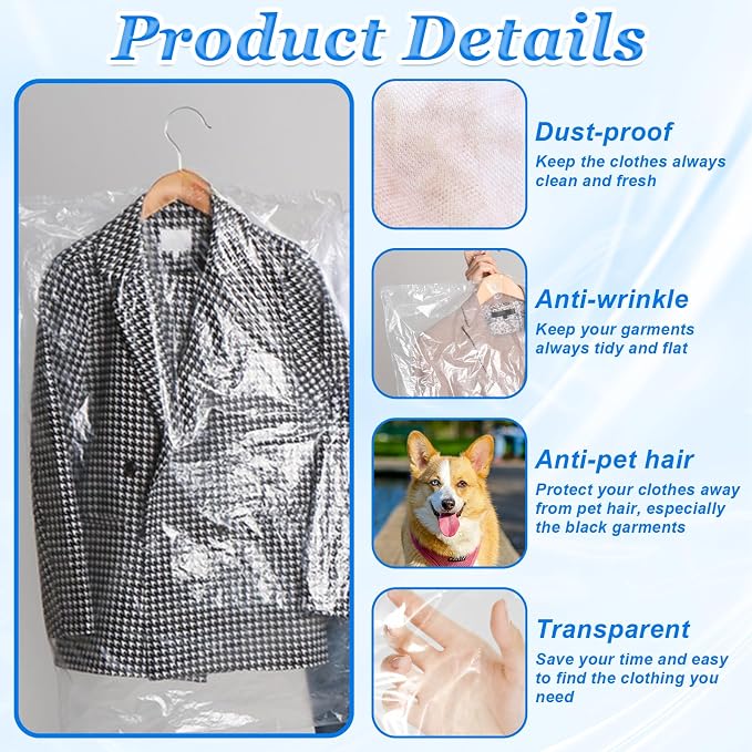 100 Pack Plastic Dry Cleaning Bags 23.6x35.4 Inch Garment Bags - Image 6