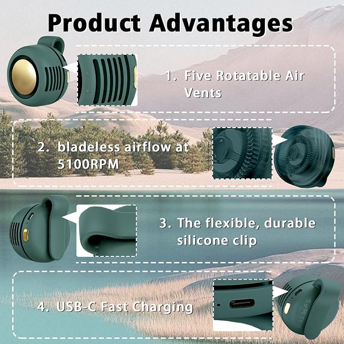 Portable Clip-On Fan, Mini USB Rechargeable 360° Rotatable Fan, 3-Speed Silent - Image 4