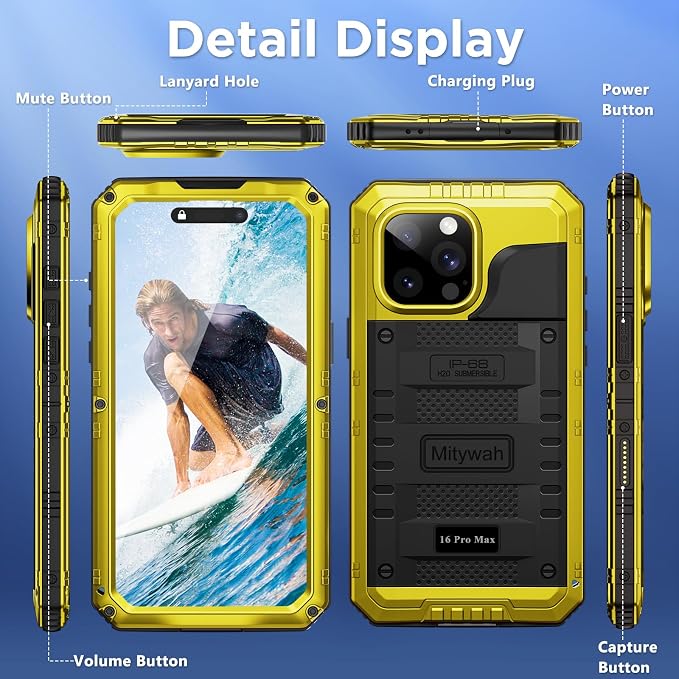Mitywah Waterproof Case for iPhone 16 Pro Max, Heavy Duty Metal Cover - Image 8