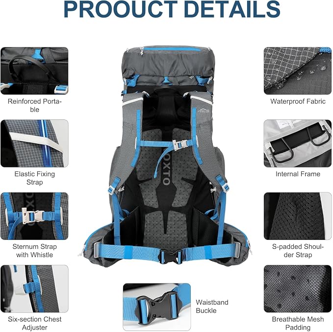 IX INOXTO 55L Internal Frame Waterproof Hiking Camping Backpack - Image 5