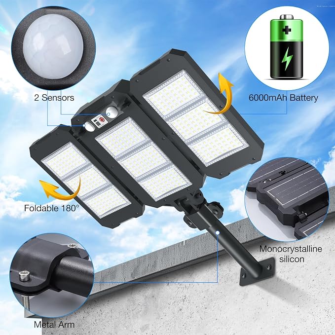 Solar Flood Lights Outdoor, 7000 LM Super Bright Aluminum Arm Solar Lights - Image 5
