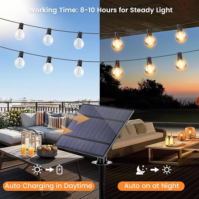 OHLUX 30FT Solar String Lights Outdoor, Waterproof Solar Patio Lights - Image 2